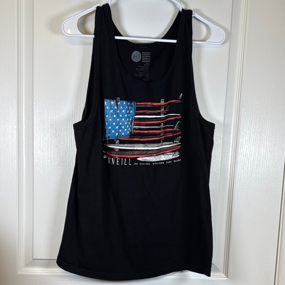 O’Neill Surf Beach American Flag Black Tank Top Size Med EUC #2982 - Picture 1 of 4